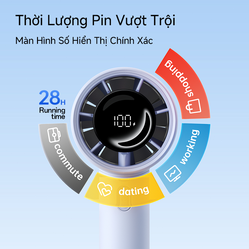 Quạt cầm tay JisuLife 10/10s Mini Dùng 28H Siêu Nhẹ Siêu Nhẹ Gió Mạnh, Cho Học Sinh, Thể Thao, Du Lịch