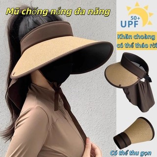 Mũ cỏ vành rộng, chống nắng hiệu quả + khăn choàng tháo rời, dễ dàng gấp lại mang theo, cực kỳ đẹp!