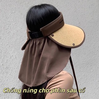 Mũ cỏ vành rộng, chống nắng hiệu quả + khăn choàng tháo rời, dễ dàng gấp lại mang theo, cực kỳ đẹp!