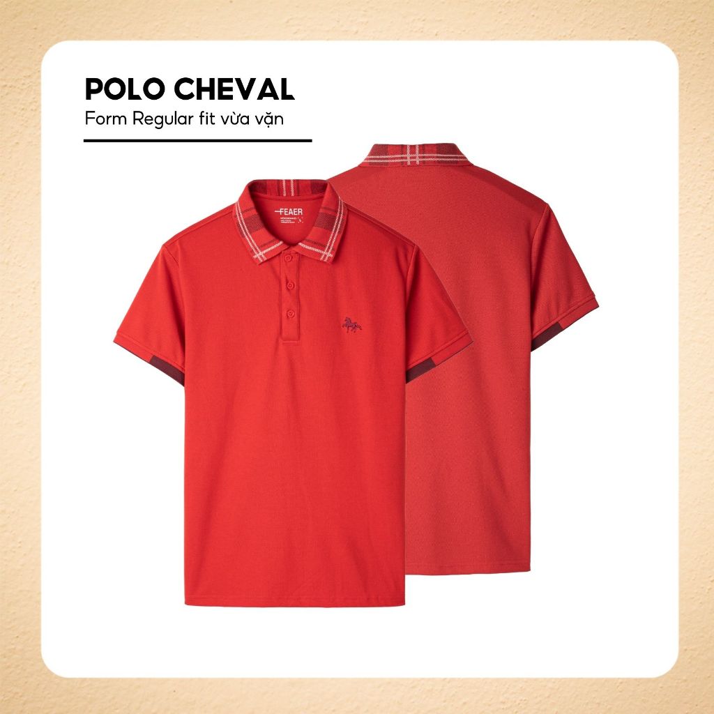 Áo polo CHEVAL vải Cotton Premium mịn mát đứng form, họa tiết ngựa thêu sắc nét, cổ phối tinh tế, đỏ nổi bật - FEAER