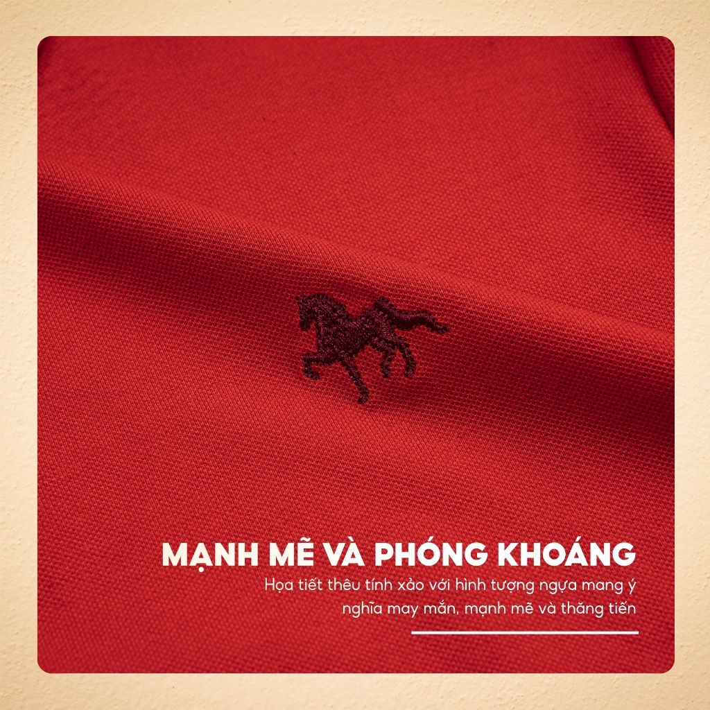 Áo polo CHEVAL vải Cotton Premium mịn mát đứng form, họa tiết ngựa thêu sắc nét, cổ phối tinh tế, đỏ nổi bật - FEAER