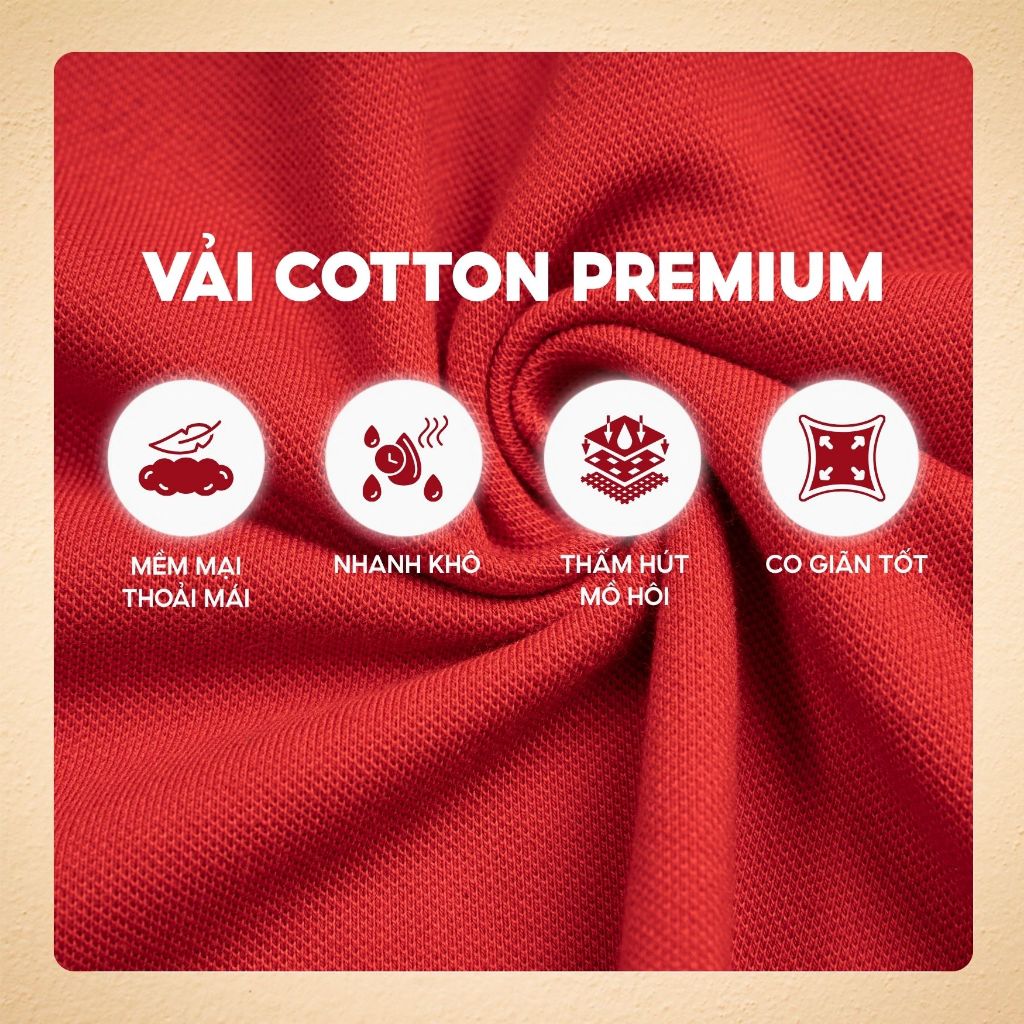 Áo polo CHEVAL vải Cotton Premium mịn mát đứng form, họa tiết ngựa thêu sắc nét, cổ phối tinh tế, đỏ nổi bật - FEAER