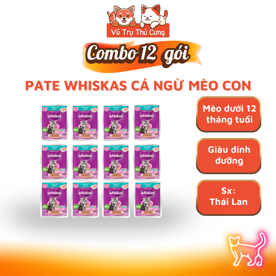 Combo 12 gói Pate Whiskas cho Mèo con Vị Cá ngừ 80g