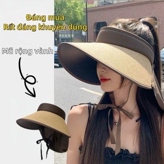 Mũ cỏ vành rộng, chống nắng hiệu quả + khăn choàng tháo rời, dễ dàng gấp lại mang theo, cực kỳ đẹp!