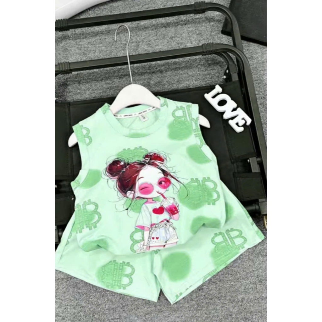Bộ 3 lỗ Cô Gái Trà Sữa sz 9 - 43 kg, quần áo chất coton bé gái mùa hè 2026