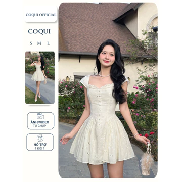 Đầm thiết kế tiểu thư dáng ngắn Emma - Coqui, Đầm ngắn tùng xòe thiết kế nhẹ nhàng tôn dáng đi chơi đi tiệc