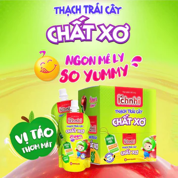 Thực phẩm bổ sung ÍCH NHI THẠCH TRÁI CÂY CHẤT XƠ HƯƠNG TÁO, Hộp 12 túi x 100ml, bổ sung chất xơ hòa tan Orafti P95