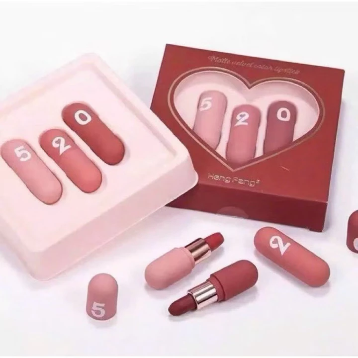 Sale 1/1 | Hộp 3 Son Môi HengFang 520 – Son Sáp Lì Hình Viên Nhộng Mini Xinh Xắn – Dùng Được Làm Má Hồng | Kiều Thư