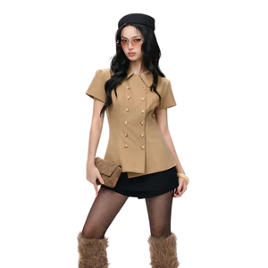 TUBYCATU Áo Sơ Mi Tay Ngắn Elite Button Phối Nút Sang Trọng Thanh Lịch