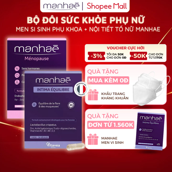 Combo bổ sung lợi khuẩn và cân bằng nội tiết Manhae, giúp giảm tình trạng khô hạn tăng cường sinh lý
