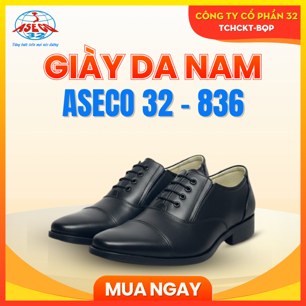 Giày Da Nam ASECO 32 - 836, Da Bò Chống Thấm, Lót Da Tự Nhiên Êm Chân, Đế PVC Ep Đúc Chắc Chắn