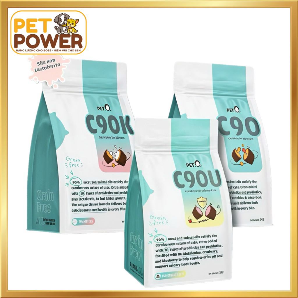 Hạt Cho Mèo PetQ Churro C90 / C90K / C90U – 90% Thịt, 40% Protein, Vỏ Giòn Nhân Mềm, Mọi Độ Tuổi