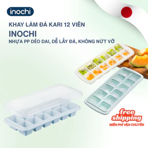 Khay làm đá vuông 12 viên Kari inochi nhựa nguyên sinh kháng khuẩn, khử mùi, an toàn, dễ lấy đá