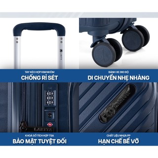 Combo 2 Vali Kéo MIA Du Lịch Larita RICO - Size 20/24/28, Nhựa PP Siêu Bền, Hạn Chế Va Đập, Khoá Số TSA