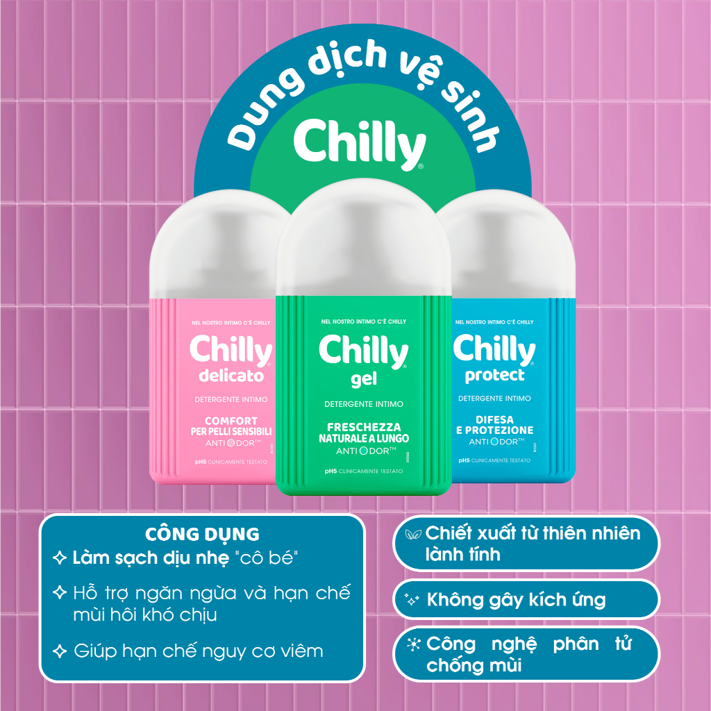 (CHẠM DỊU NÂNG NIU) Combo 2 dung dịch vệ sinh Chilly Delicato 200ml chăm sóc êm ái, nuông chiều vùng em