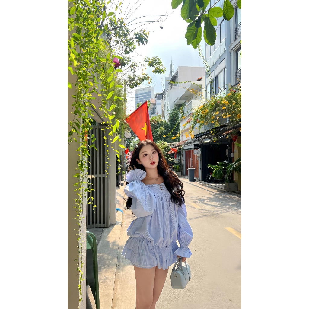 Đầm Nữ PANACE DRESS Trễ Vai Kẻ Sọc Form Bí Xòe Kèm Quần Bảo Hộ SECODEE