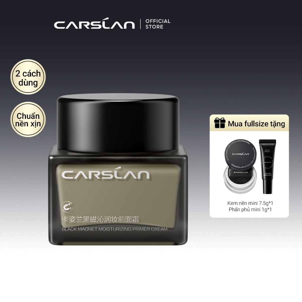 Kem lót dưỡng ẩm, làm mịn da, giúp lớp nền lâu trôi 12H Carslan Black Magnet Moisturizing Primer cho mọi loại da 10g/35g