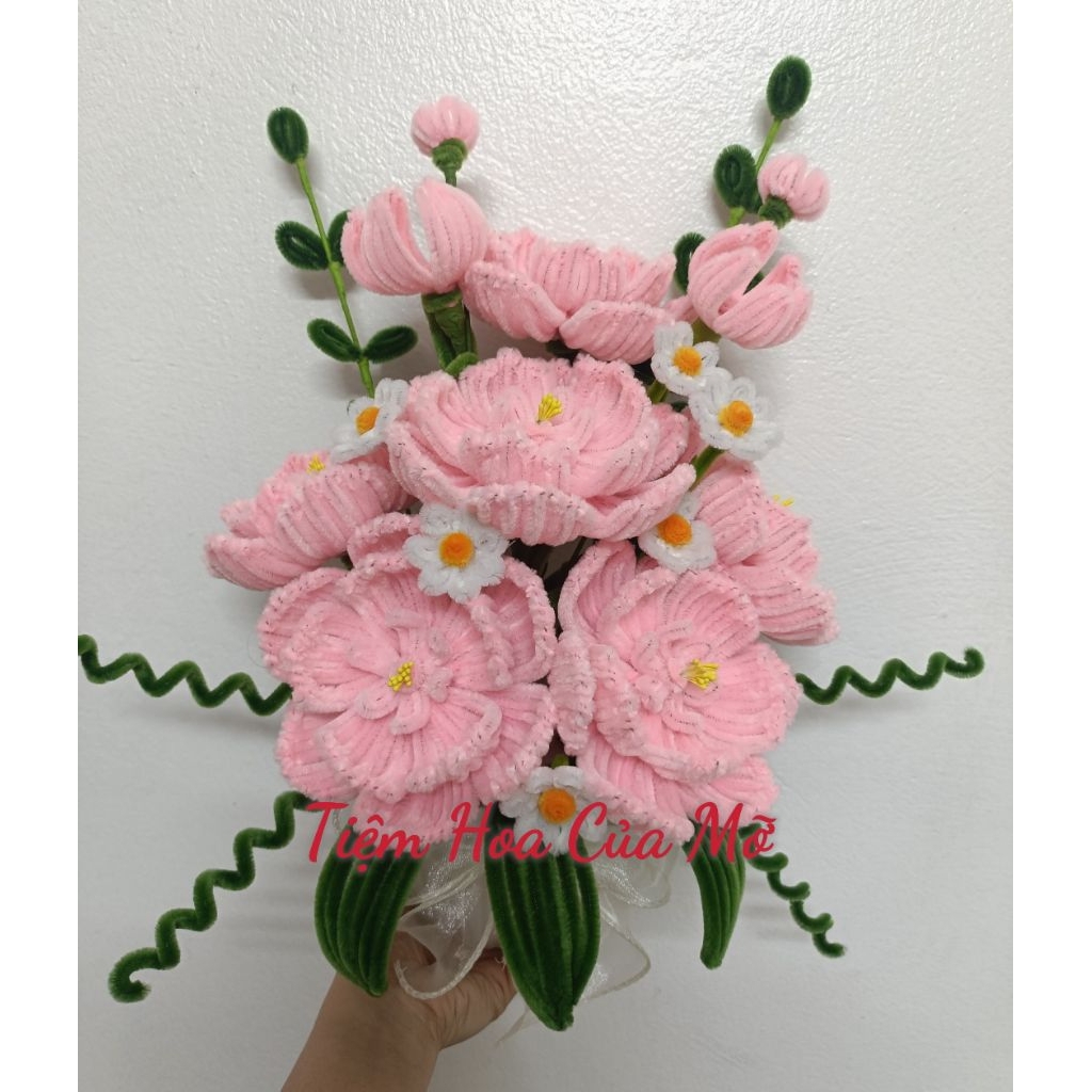 Chậu Hoa / Giỏ Hoa Mẫu Đơn Kẽm Nhung Tông Hồng