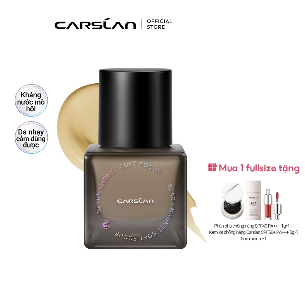 Kem nền kiềm dầu, mịn da bền nền suốt 24H, không lem trôi kháng nước mồ hôi Carslan Black Magnet Foundation 30g