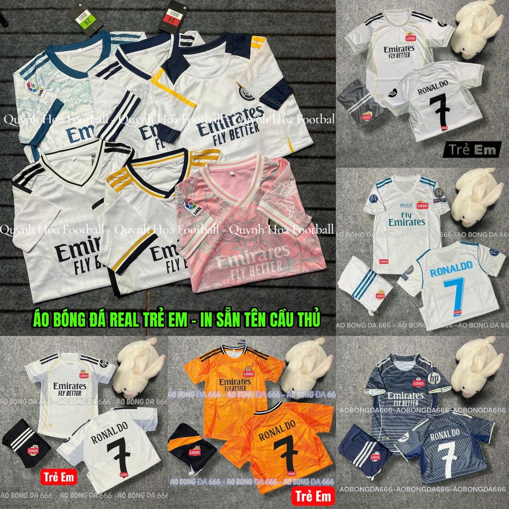 ( Free Ship) - Bộ Quần Áo Bóng Đá Trẻ Em CLB Real Madrid in Ronaldo Số 7 - Vải Mè thái cao cấp thoáng khí