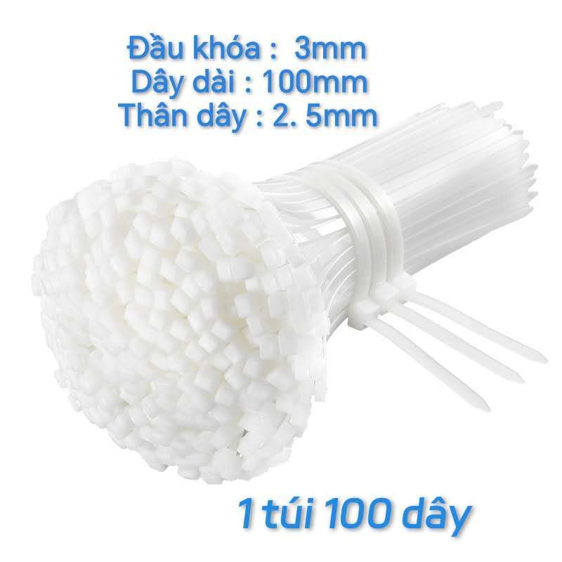 Dây rút nhựa thít nhựa lạt đen trắng Bó 30/50/100 cái dây dài 10cm ,15cm ,20cm,25cm