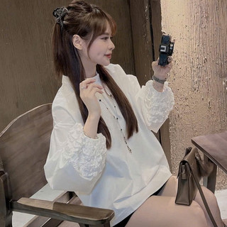 Áo Sơ Mi Trắng Cổ Tròn Tay Bèo Oversize Thời Trang Bèo Nữ Tính
