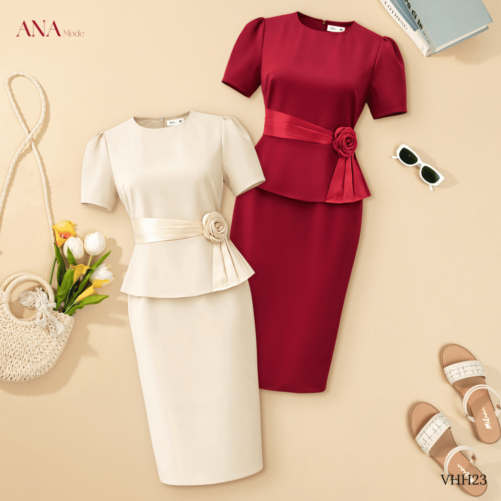 Đầm Đính Hoa Trung Niên ANA Mode Chất Liệu Cotton Lạnh Quý Phái Đi Tiệc Quà Tặng Mẹ DM25VHH23