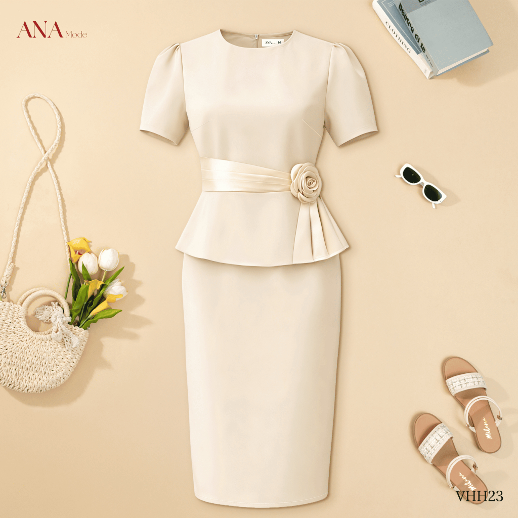 Đầm Đính Hoa Trung Niên ANA Mode Chất Liệu Cotton Lạnh Quý Phái Đi Tiệc Quà Tặng Mẹ DM25VHH23