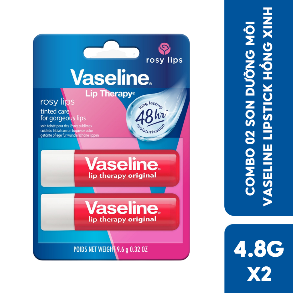 [New 2026] Combo 2 son dưỡng môi Vaseline Lip Stick 4.8g