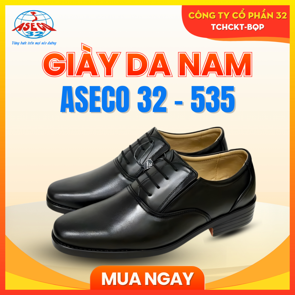 Giày Da Nam Oxford ASECO 535, Da Bò Nappa Cao Cấp, Lót Da Tự Nhiên Êm Mềm, Đế Nhẹ Bền