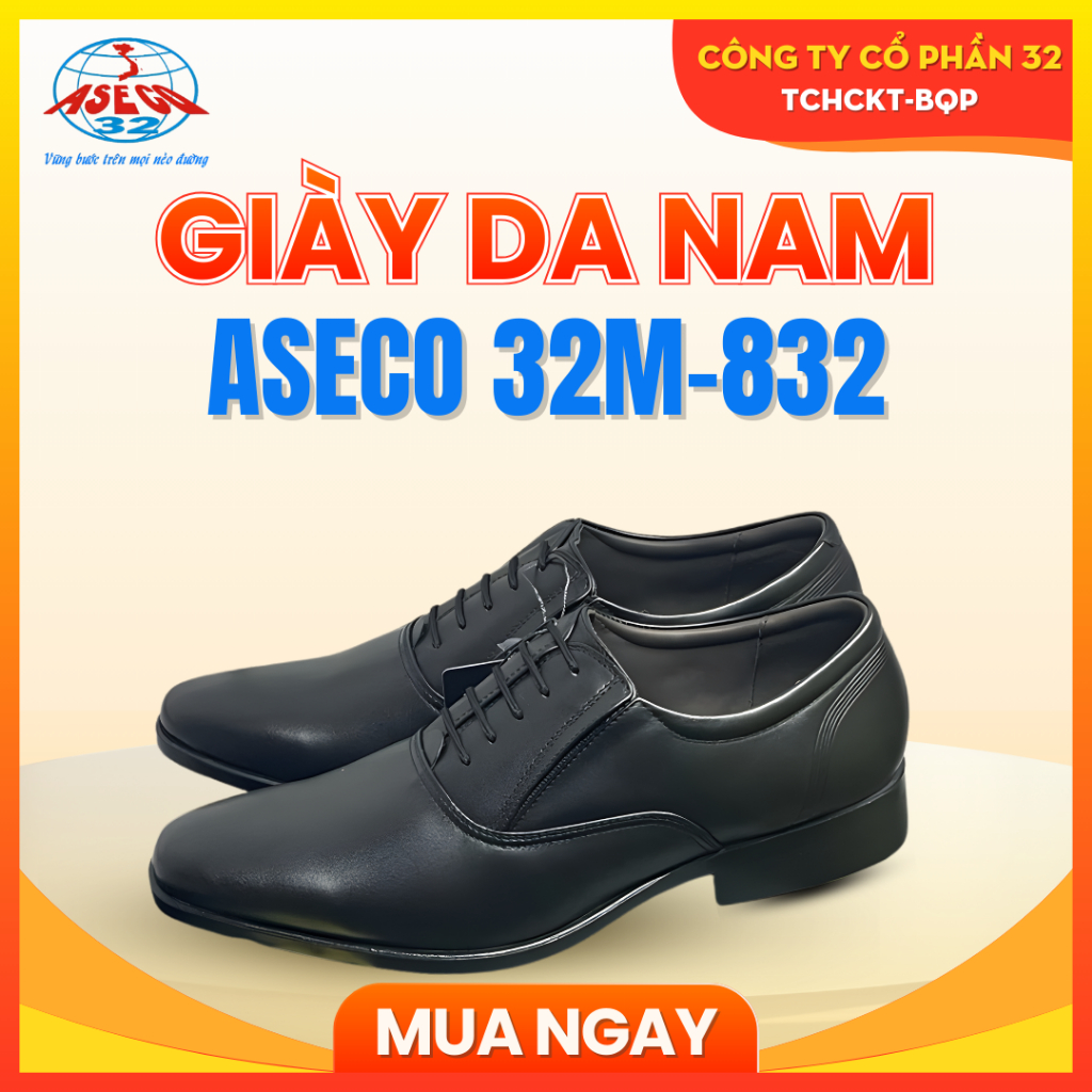 Giày Da Nam ASECO 32M-832 Cao Cấp, Da Bò Nappa Mềm Mịn, Lót Da Cừu Êm Ái, Giày Công Sở Nam Sang Trọng
