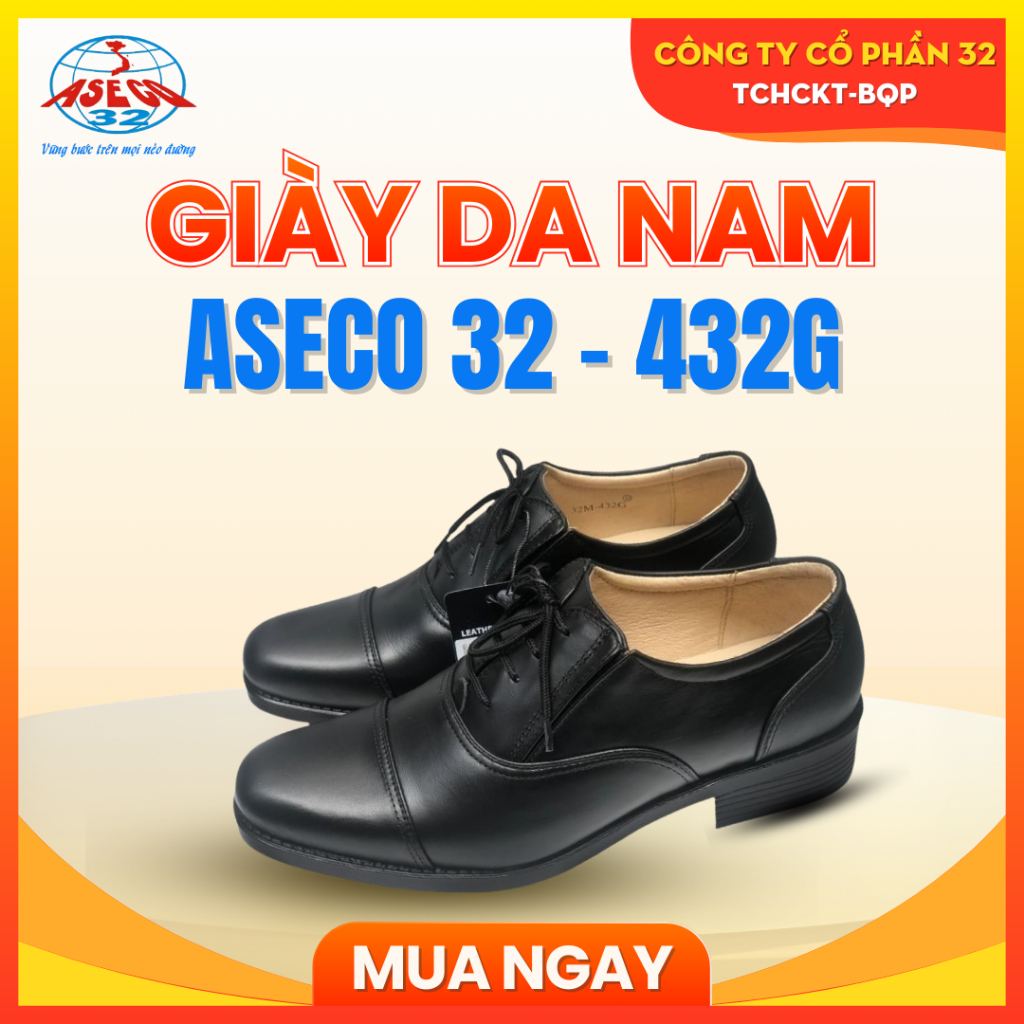 Giày Da Oxford ASECO 432G Da Bò Thật Chống Thấm, Đế PU Nhẹ Chống Trượt, Giày Tây Công Sở Cao Cấp