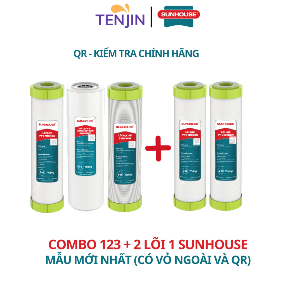 Combo 4 Đến 5 Lõi Lọc Thô 123 SUNHOUSE Chính Hãng Thay Thế Được Cho Máy Lọc Nước RO Dùng Cốc Lọc 10Inch