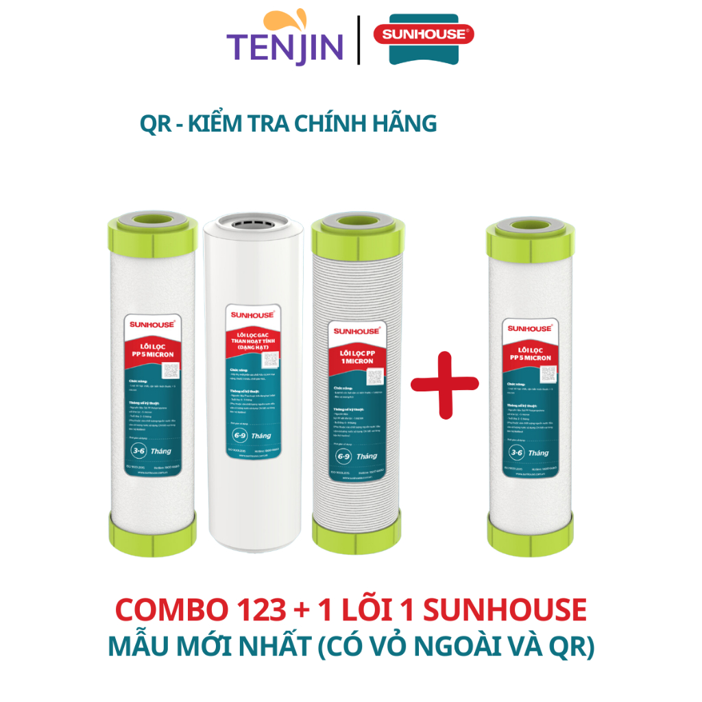 Combo 4 Đến 5 Lõi Lọc Thô 123 SUNHOUSE Chính Hãng Thay Thế Được Cho Máy Lọc Nước RO Dùng Cốc Lọc 10Inch