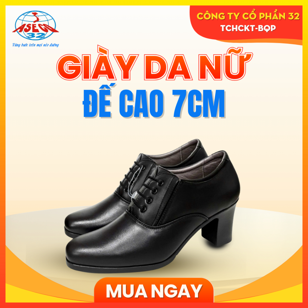Giày Nữ Đế Cao 7cm Oxford ASECO, Da Bò Nappa Chống Thấm, Đế Cao Su Êm Chắc, Giày Nữ Công Sở Thanh Lịch
