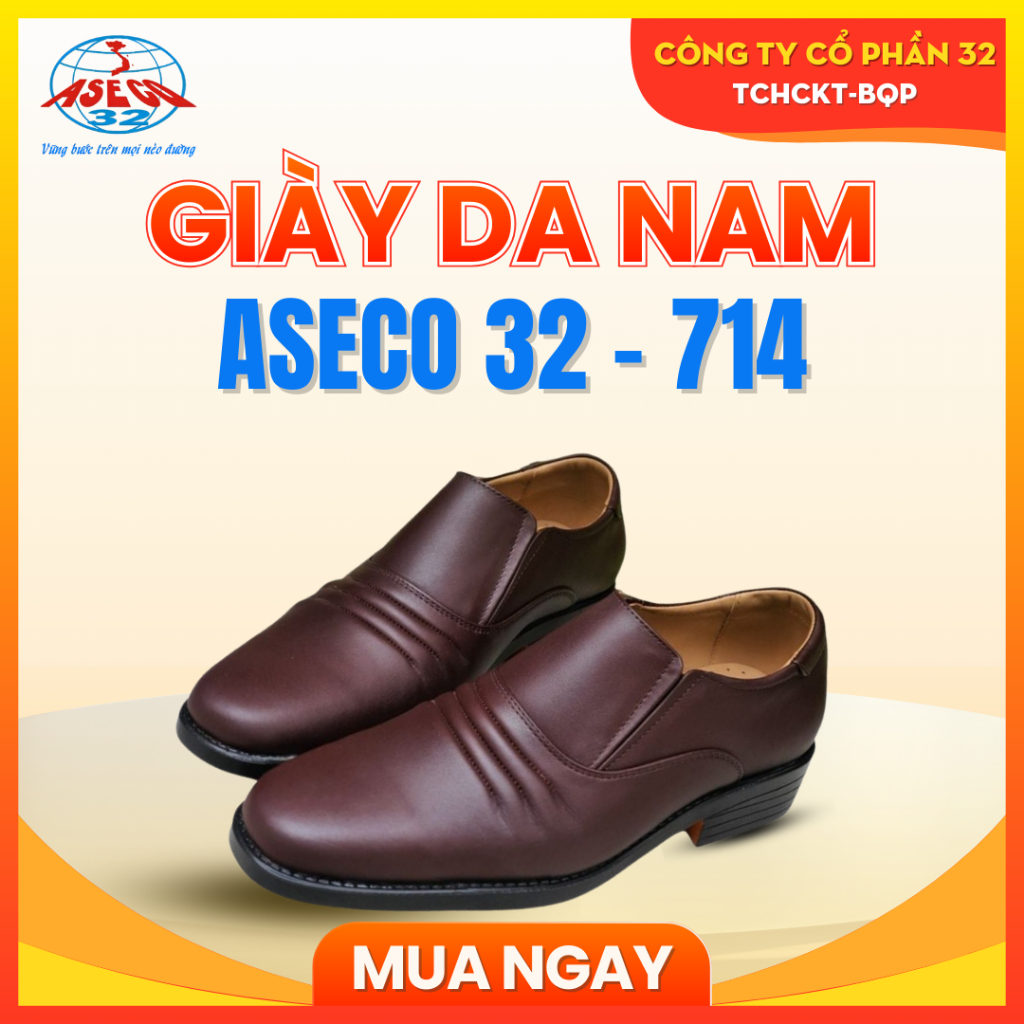Giày Da Nam Cao Cấp ASECO 32 - 714, Da Bò Nappa Mềm Mịn, Đế Polyether Êm Nhẹ, Phong Cách Lịch Lãm