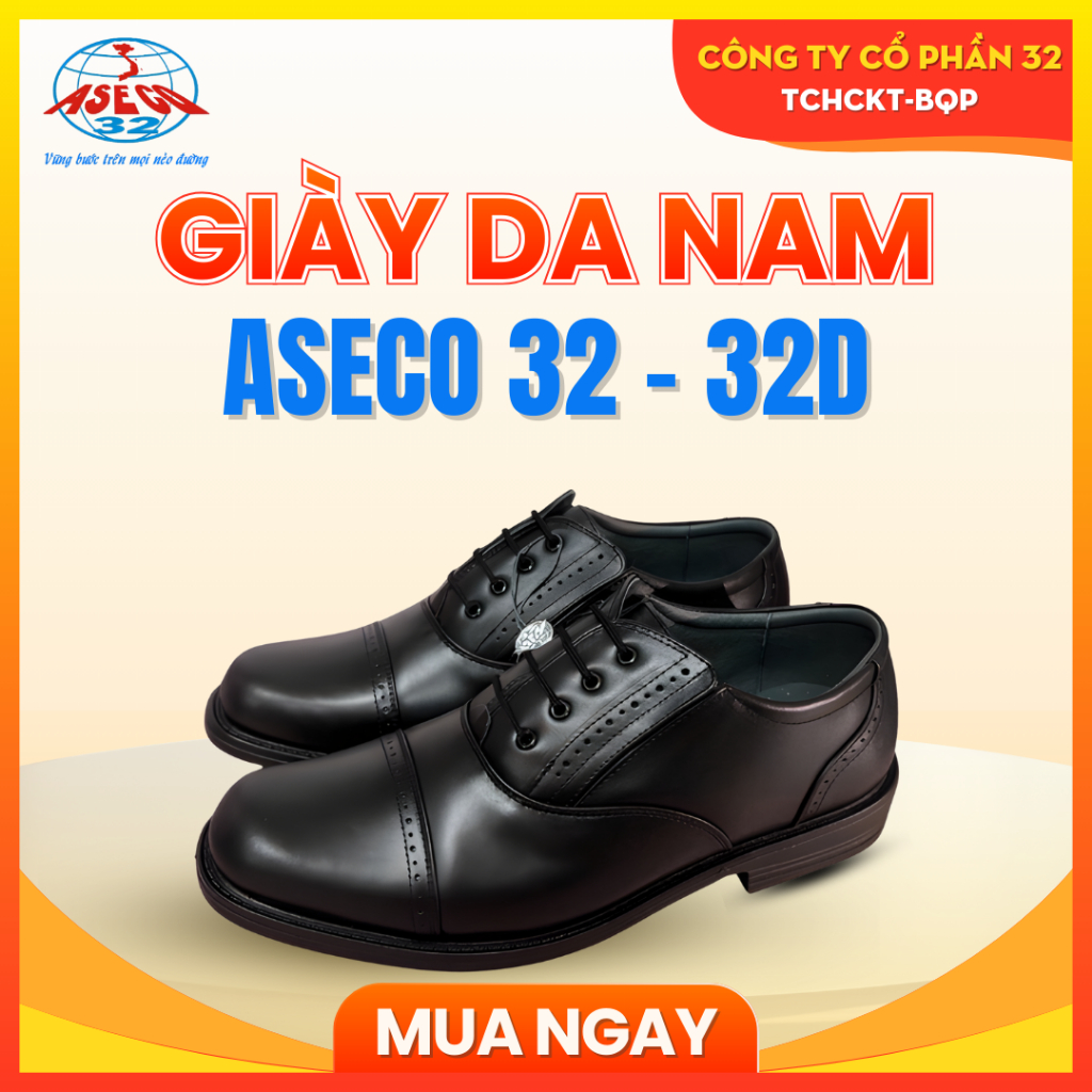 Giày Da Nam Oxford ASECO 32D, Da Bò Chống Thấm, Đế PU Êm Nhẹ Chống Trượt, Giày Nam Công Sở Lịch Lãm