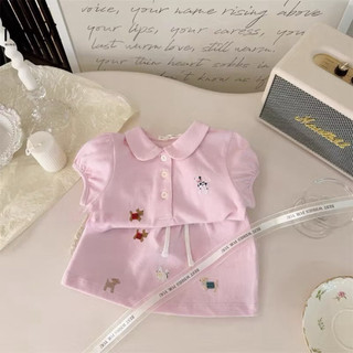 Bộ Váy in Cún sát nách kèm chân váy(có lót) cho bé gái (10-35kg) chất poly mềm phù hợp cho bé đi học, đi chơi