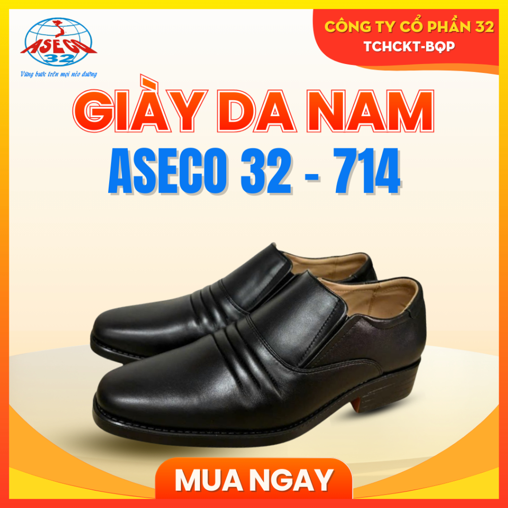 Giày Da Nam Cao Cấp ASECO 714, Da Bò Nappa Mềm Mịn, Đế Polyether Êm Nhẹ, Phong Cách Lịch Lãm