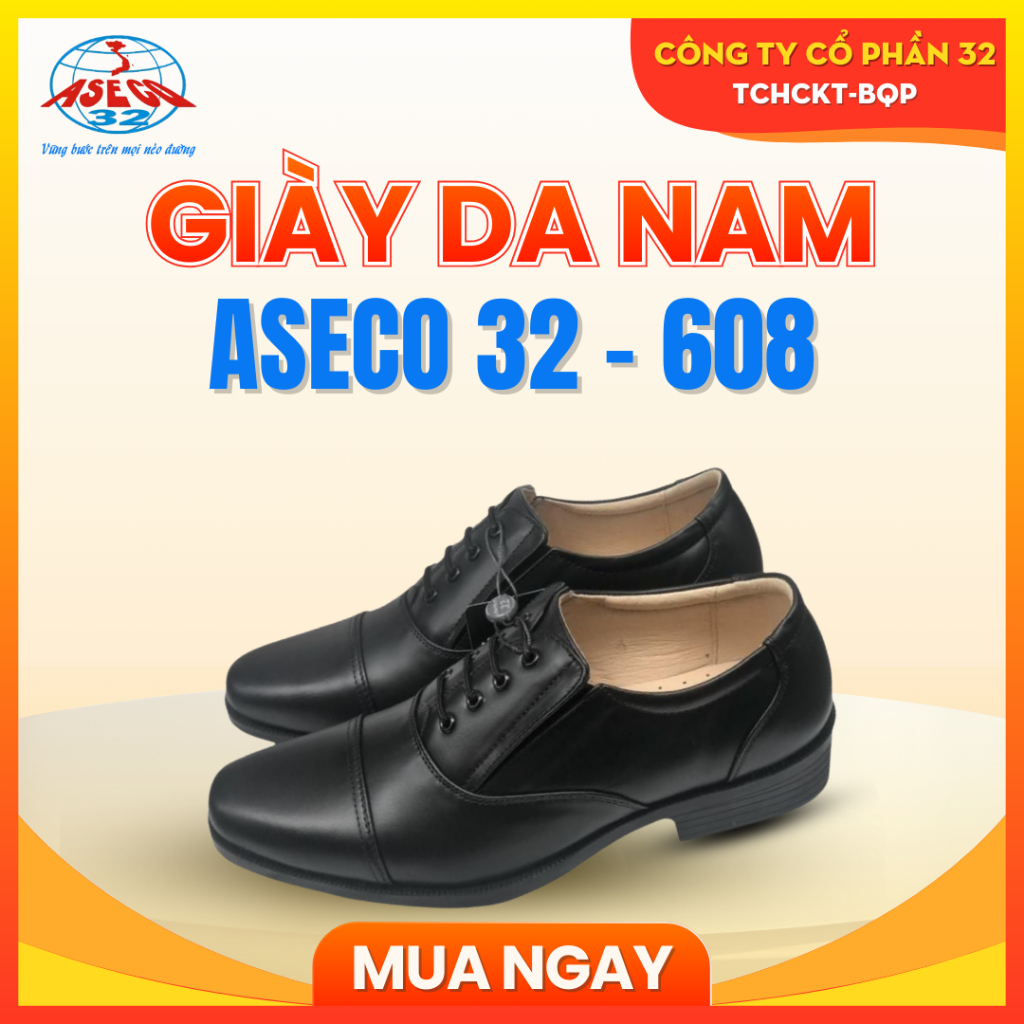 Giày Da Nam Oxford ASECO 608, Da Bò Nappa Chống Thấm, Lót Da Tự Nhiên, Đế Cao Su Chống Trượt