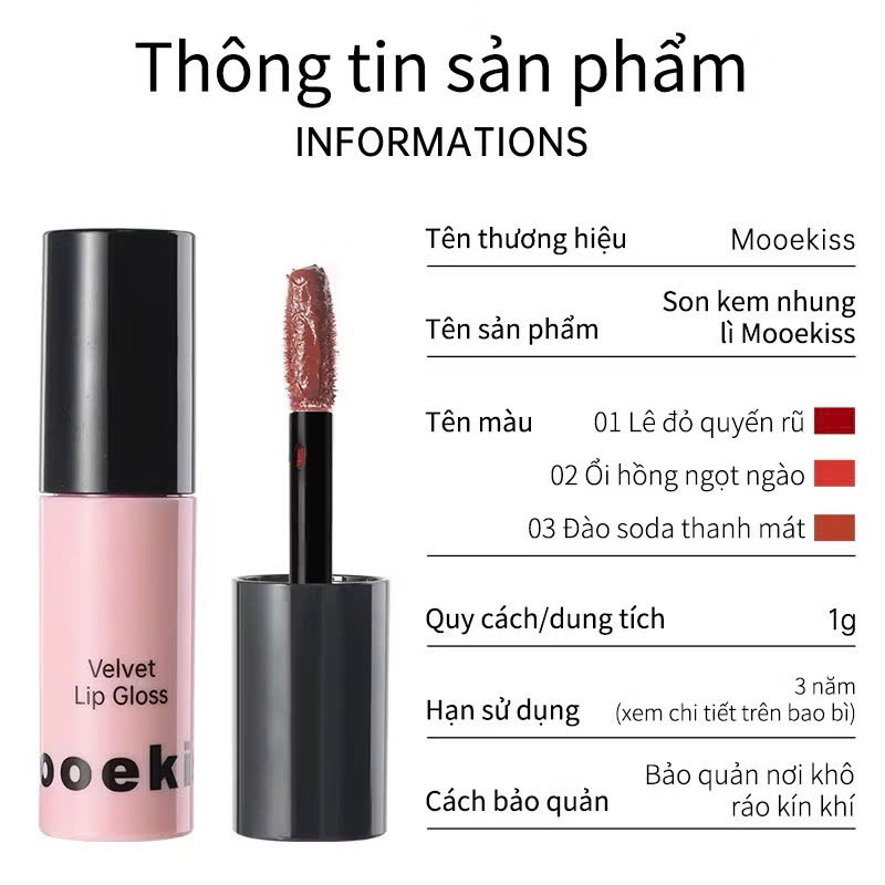 Son MOOEKISS chất bùn chất lì lâu trôi dưỡng ẩm không gây khô môi 3g | NHÍM HOUSE