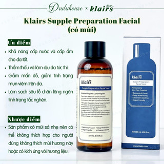 (Hàng Công TY) Nước Hoa Hồng Klairs Supple Preparation Unscented Toner Dưỡng Ẩm 180ml Duduhouse