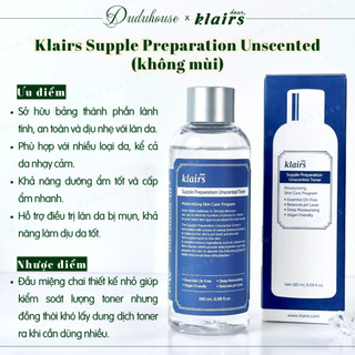 (Hàng Công TY) Nước Hoa Hồng Klairs Supple Preparation Unscented Toner Dưỡng Ẩm 180ml Duduhouse