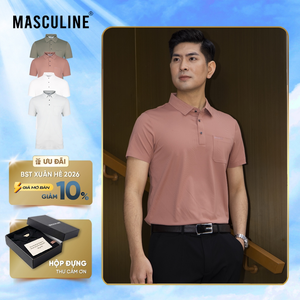 Áo polo nam cao cấp MASCULINE MPL511 Regular Fit tôn dáng chất liệu tơ tằm giữ form ít nhăn