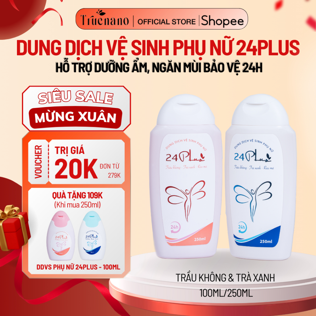[Chính Hãng] 24 Plus Dung Dịch Vệ Sinh Phụ Nữ Trầu Không & Trà Xanh 100Ml/250Ml Hỗ Trợ Dưỡng Ẩm, Ngăn Mùi Bảo Vệ 24H