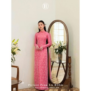 Áo Dài Lụa Gấm Hoa Tiểu Thư LA ROSA Áo Dài Mặc Tết, Dự Tiệc, Đi Cưới 2 Màu Hồng-Xanh Basic
