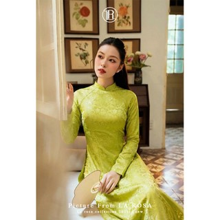 Áo Dài Lụa Gấm Hoa Tiểu Thư LA ROSA Áo Dài Mặc Tết, Dự Tiệc, Đi Cưới 2 Màu Hồng-Xanh Basic