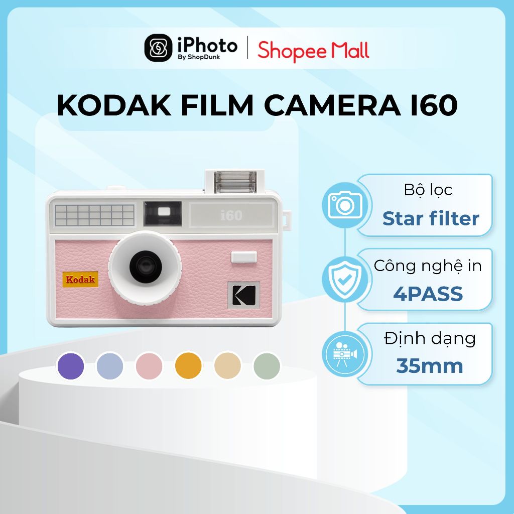 Máy Ảnh Chụp Film Kodak I60 Phong Cách Retro, Tích Hợp Flash Pop Up, Bảo Hành Chính Hãng