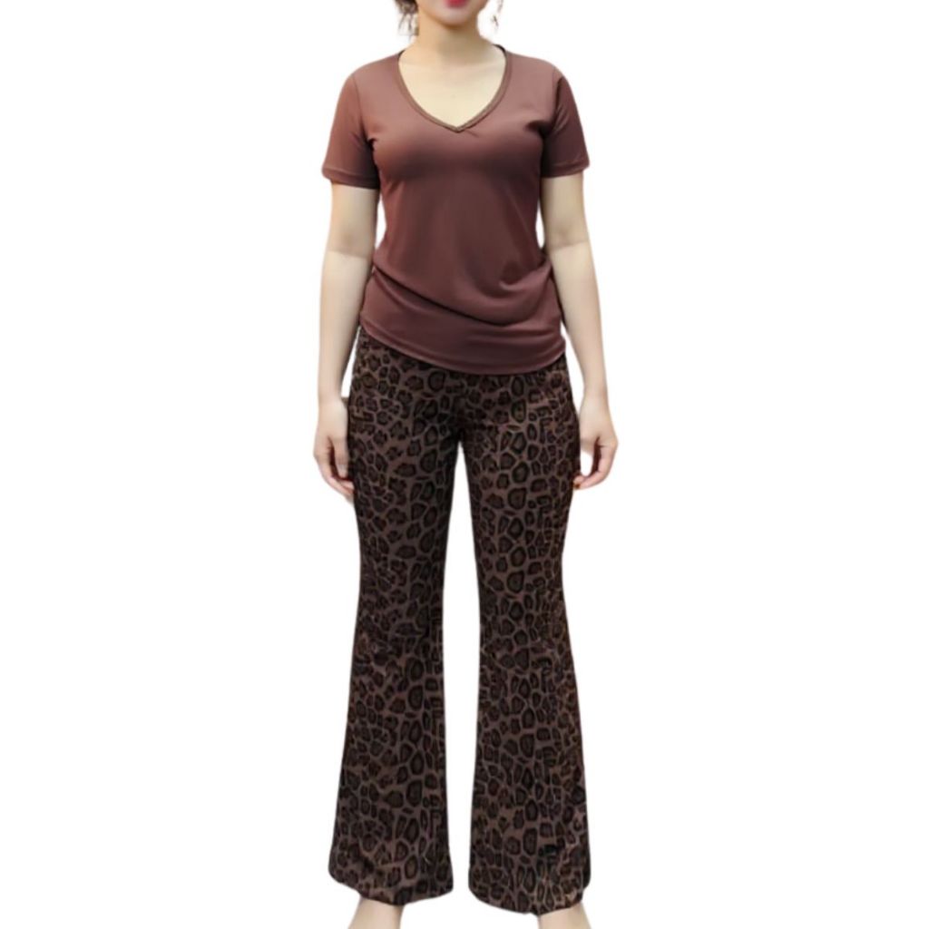 Đồ Bộ Nữ Quần Ống Loe Bigsize ESHOP DB35 – Set Bộ Thun Gân Cotton Co Giãn, Quần Cạp Cao Hack Dáng