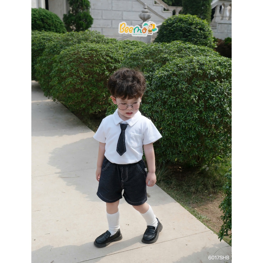 [Chính hãng Beemo] Bộ polo cộc tay phối quần giả bò basic bé trai, set bộ polo cộc tay mềm thoải mái bé trai